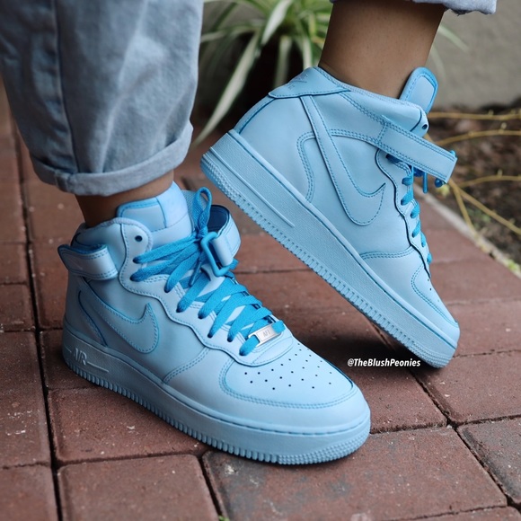 Nike Air Force 1 Mid Custom Light Blue Dip Dyed Sneakers For MEN - Picture 6 of 10